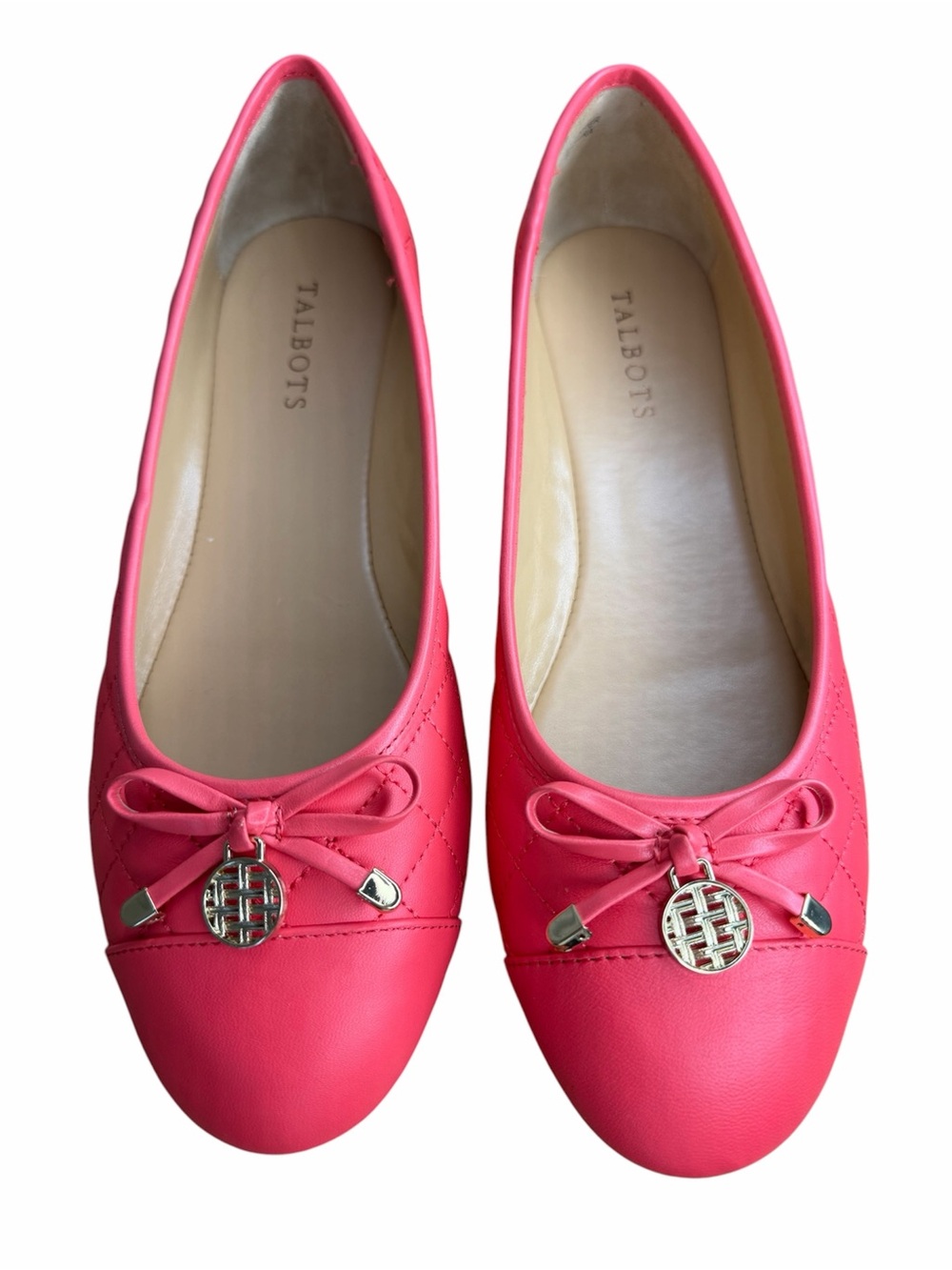 Talbots Quilted Ballet Flats size 9.5M Coral Pink Round Toe Office Casual Shoes